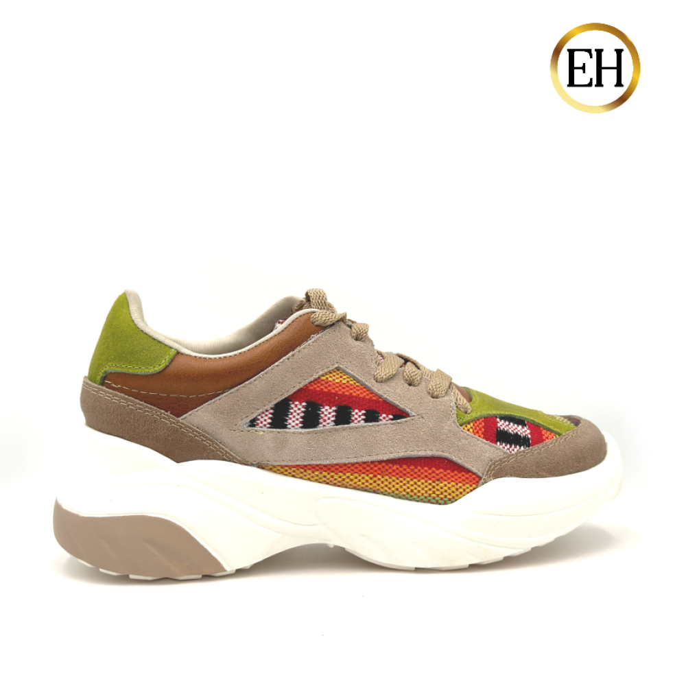 Tenis Artesanal Multicolor Beige-Verde  Limón