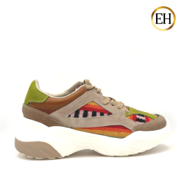 Tenis Artesanal Multicolor Beige-Verde  Limón