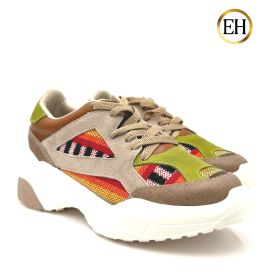 Tenis Artesanal Multicolor Beige-Verde  Limón